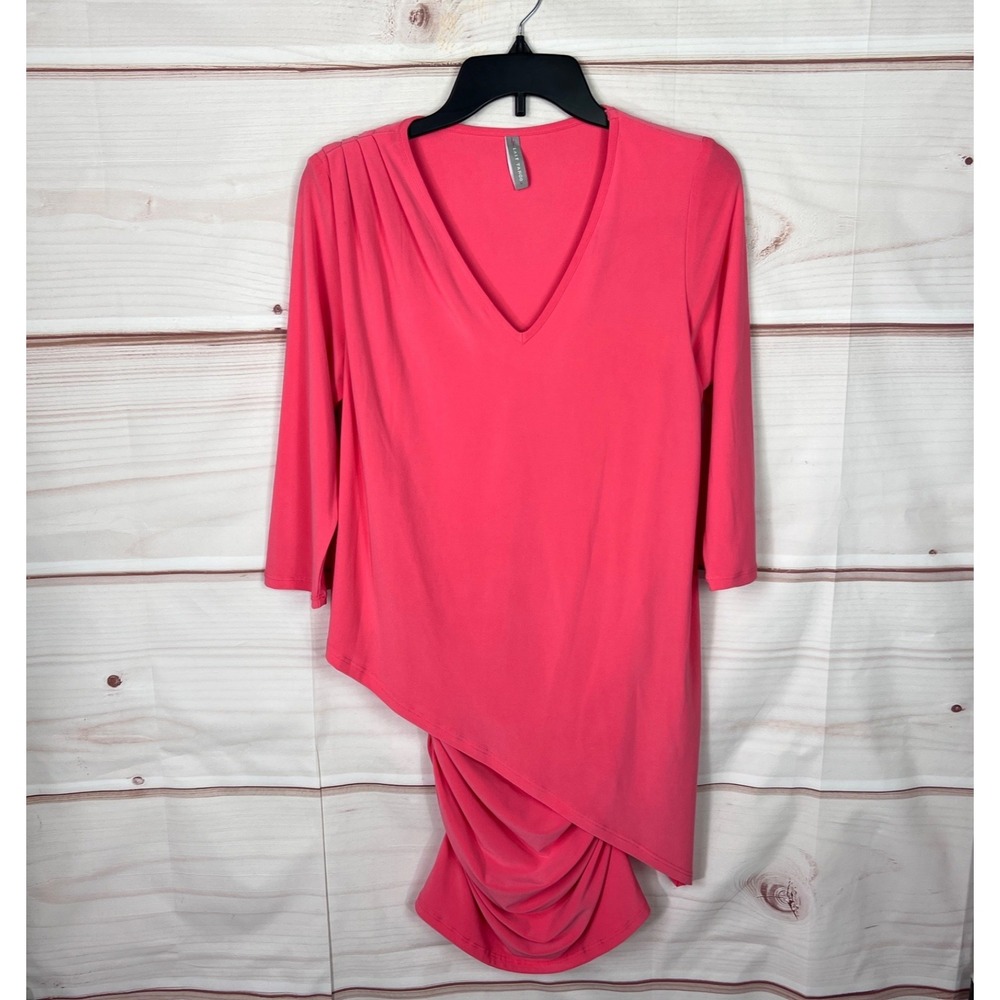 Last Tango Dress Womens M Orange Tunic Mini Layered 3/4 Sleeve V-Neck Knit Solid